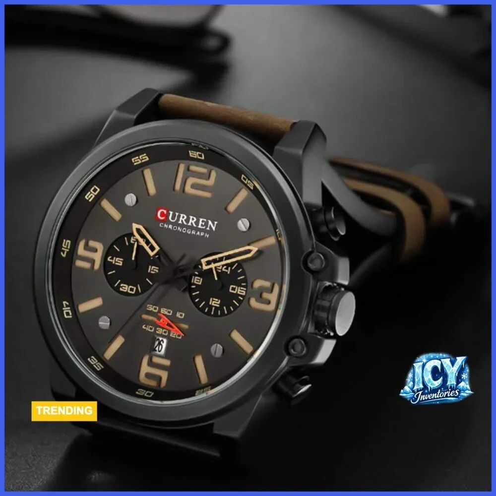 Men's Sport Military Analog Quartz Watch Leather Strap Chronograph Waterproof